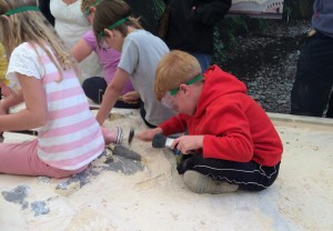Toby unearthing a Stegosaurus at the Eden Project